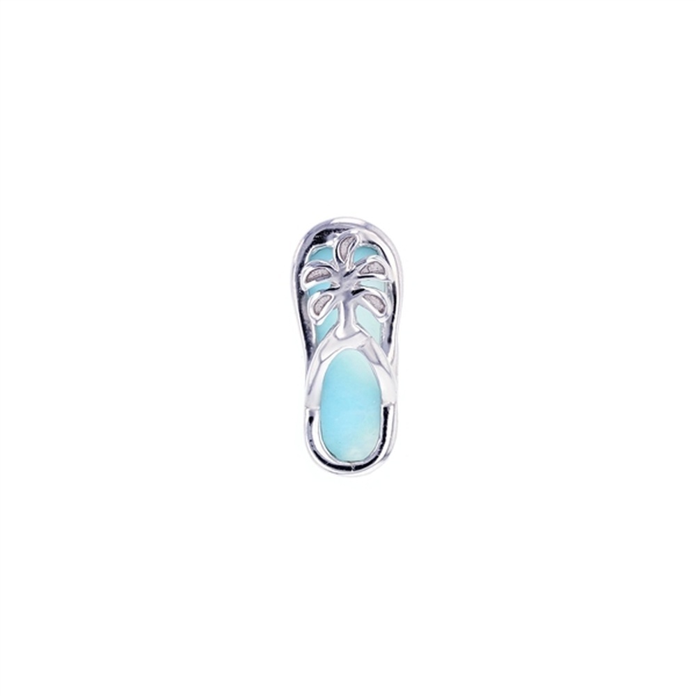 925 Sterling Silver Larimar Flipflop Palm Tree Pendant 2.18 gm